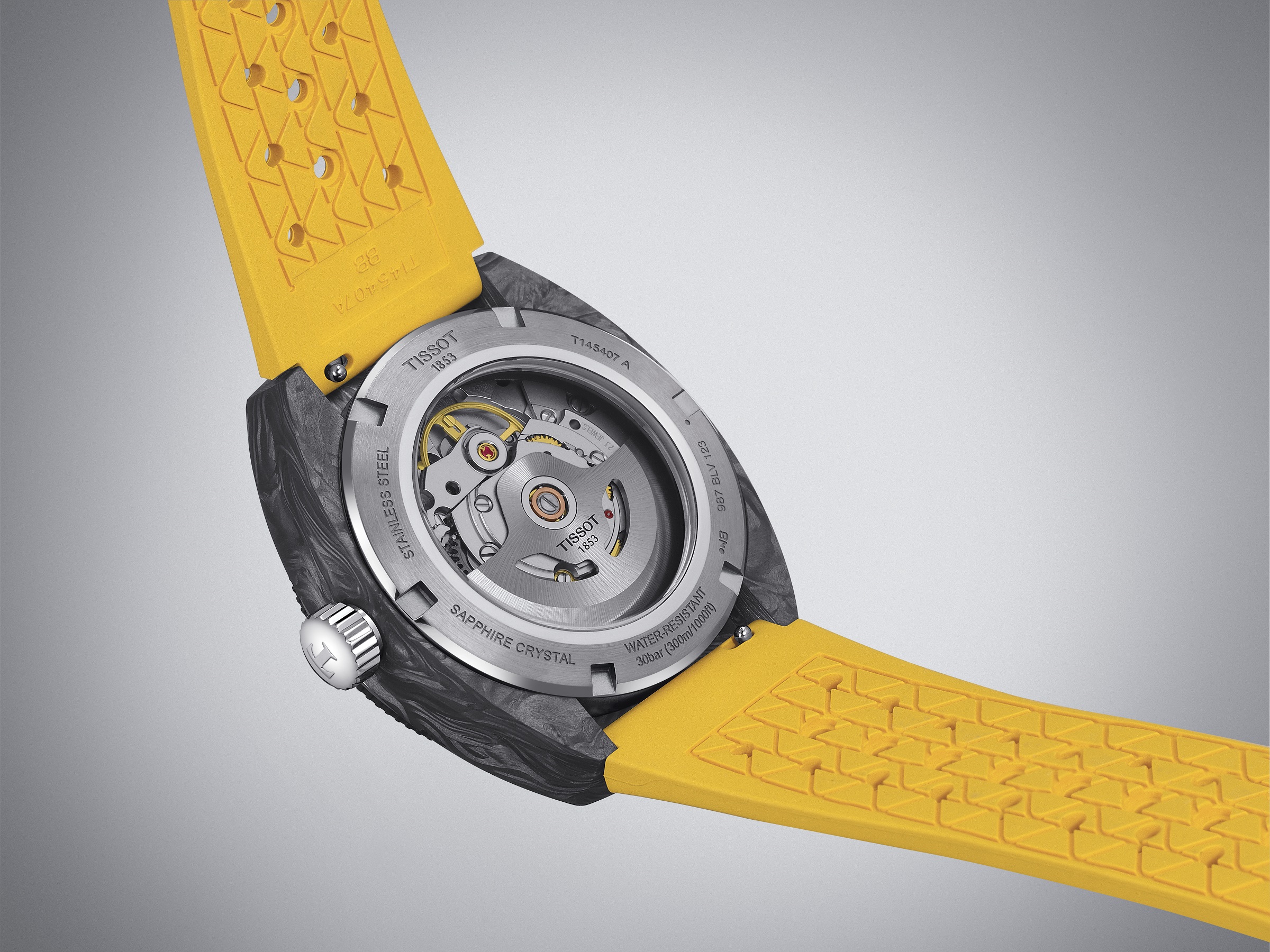 TISSOT Sideral S Powermatic 80 41mm Yellow Rubber Strap T145.407.97.057.00 - 5