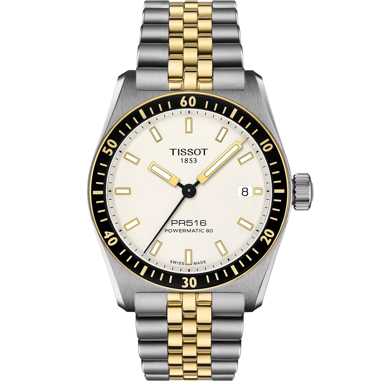 TISSOT PR516 Powermatic 80 White Dial 38mm Two Tone Gold Stainless Steel Bracelet T149.407.22.011.00 - 