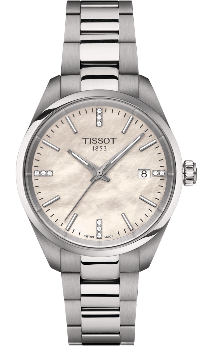 TISSOT PR 100 White Pearl Dial with Diamonds 34mm Silver Stainless Steel Bracelet T150.210.11.116.00 - 