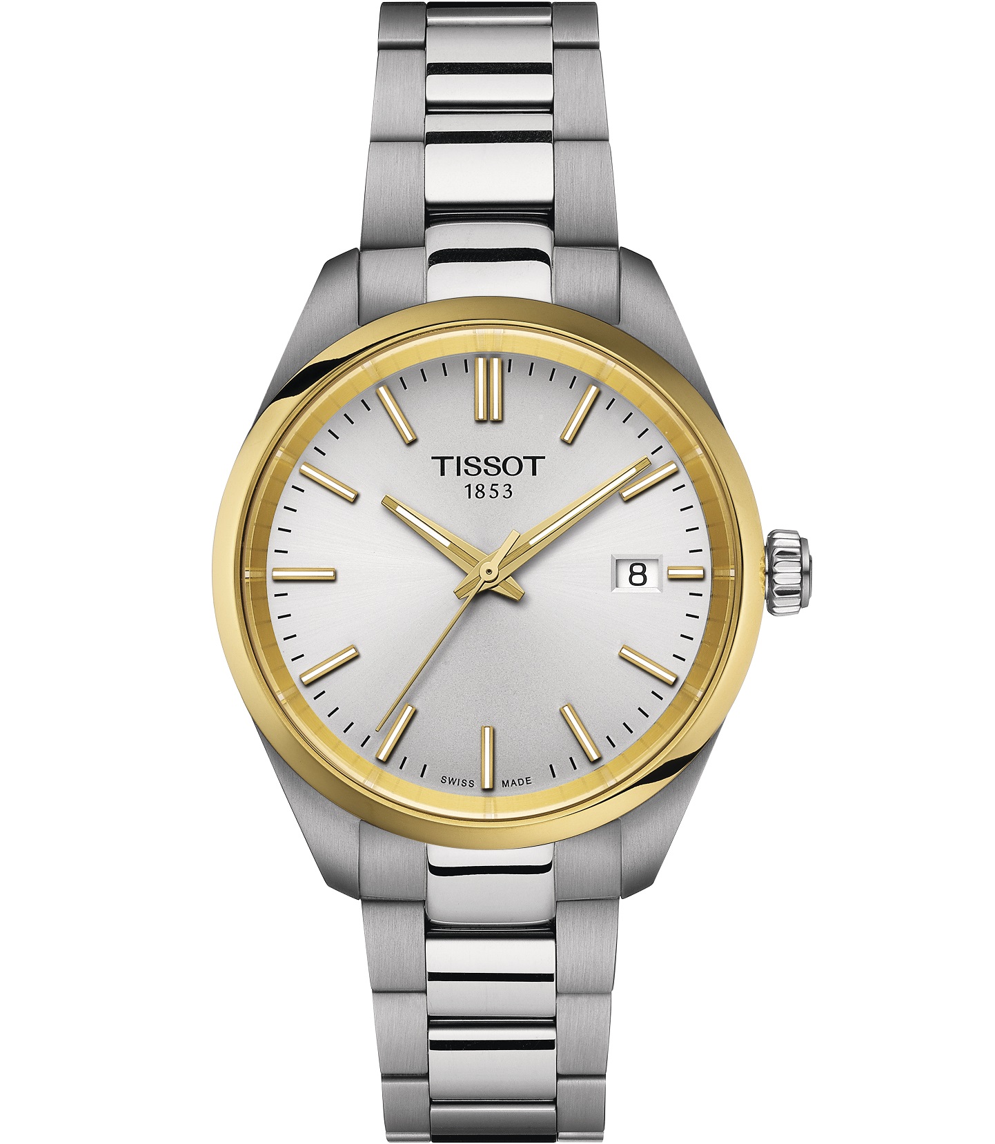 TISSOT PR 100 Silver Dial 34mm Two Tone Gold Stainless Steel Bracelet T150.210.21.031.00 - 