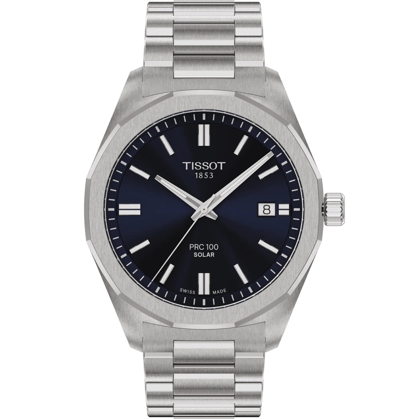 TISSOT PRC 100 Solar Quartz Blue Dial 39mm Silver Stainless Steel Bracelet T151.422.11.041.00 - 
