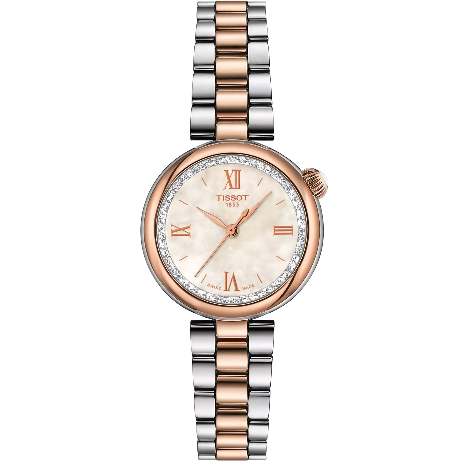 TISSOT Desir White Pearl Dial 28mm Two Tone Rose Gold Stainless Steel Bracelet T152.010.22.118.00 - 