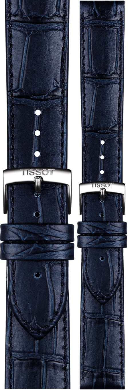TISSOT Official Carson 20-18mm Blue Leather Strap Silver Hardware T600041534 - 1