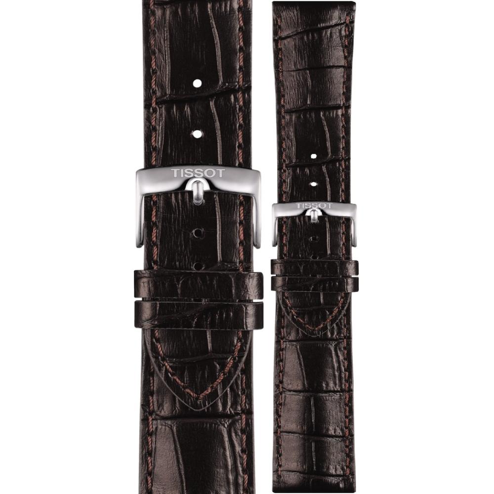 TISSOT Official 20-18mm Brown Leather Strap with Silver Hardware T600043013 - 