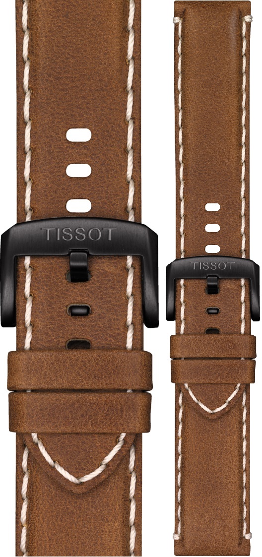 TISSOT Official 22mm Brown Leather Strap Black Hardware T600044978 - 