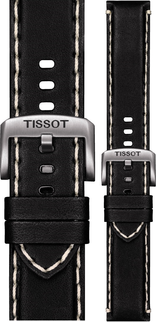 TISSOT Official Strap 22mm Black Leather Silver Hardware T600044982 - 