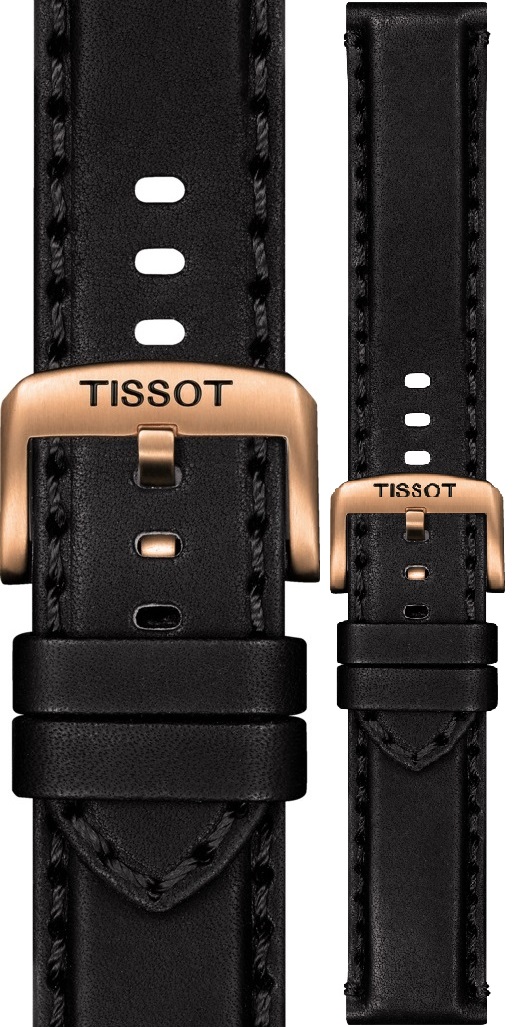 TISSOT Official 22mm Black Leather Strap Rose Gold Hardware T600044986 - 