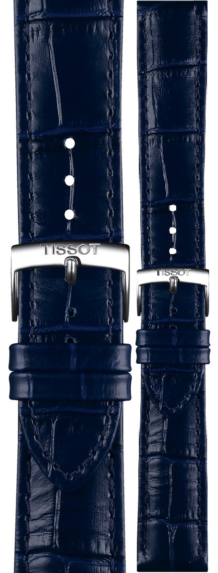 TISSOT Official PR 100 20-18mm Blue Leather Strap with Silver Hardware T600049251 - 