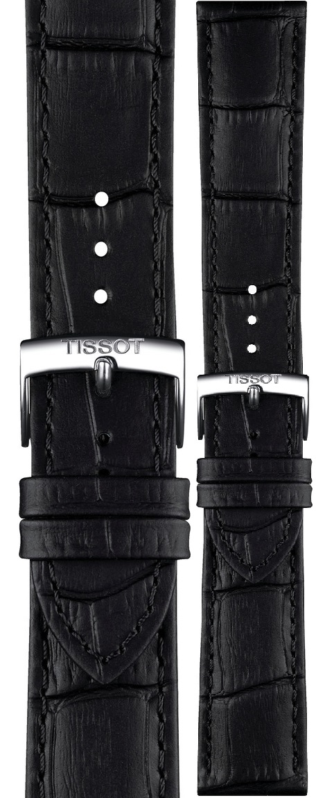 TISSOT Official PR 100 20-18mm Black Leather Strap with Silver Hardware T600049252 - 1