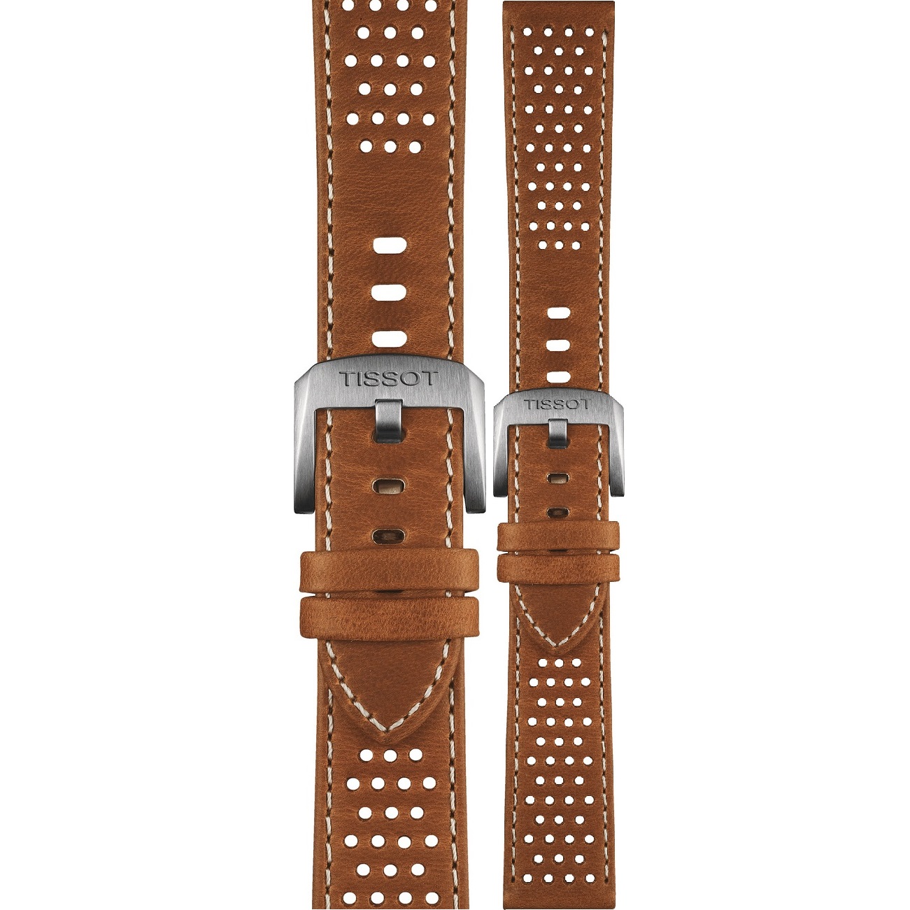 TISSOT Official PR 516 20-18mm Light Brown Leather Strap Silver Hardware T600050049 - 1