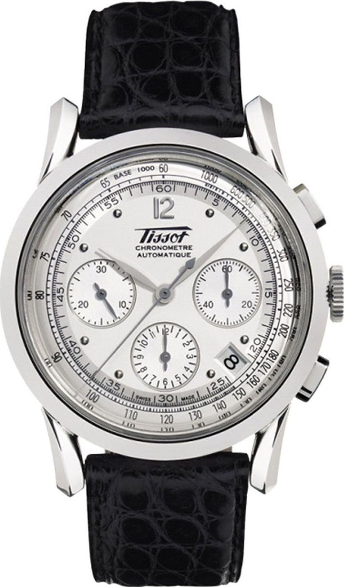 TISSOT Heritage 150th Anniversary Chronograph Automatic 39.5mm Silver Stainless Steel Black Leather Strap T66.1.722.31 - 