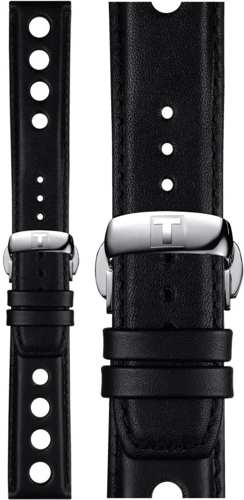 TISSOT Official 20-18mm Black Leather Strap with Silver Butterfly clasp T600037163