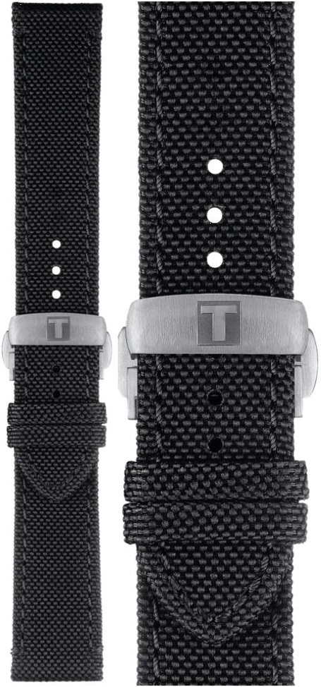 TISSOT Official 21mm Black Fabric Strap with Silver Butterfly Clasp With Push-Buttons T852043157