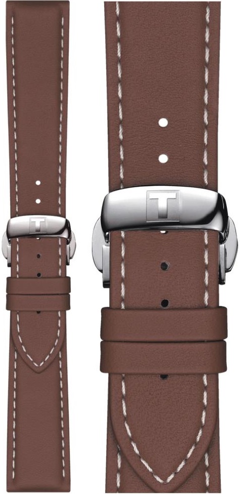 TISSOT Official 21-18mm Brown Leather Strap with Silver Folding Clasp T852044597 - 