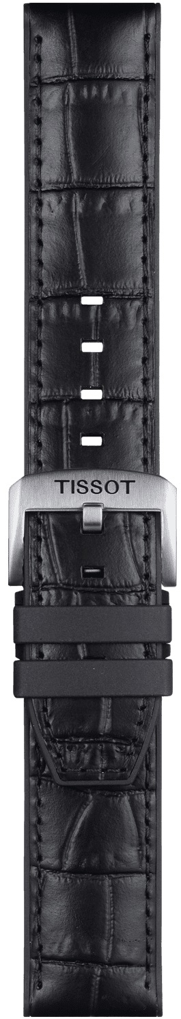 TISSOT Official 22mm Black Leather & Rubber Parts Strap Silver Hardware T852046761 - 3