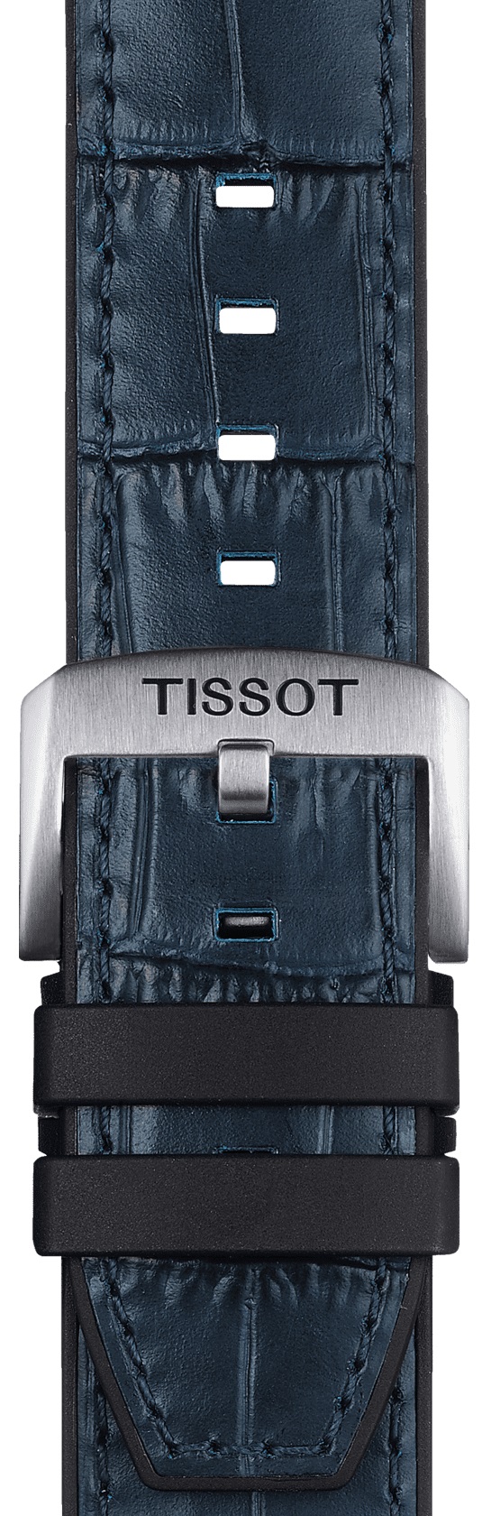 TISSOT Official 22mm Blue Leather & Rubber Parts Strap Silver Hardware T852046765 - 2