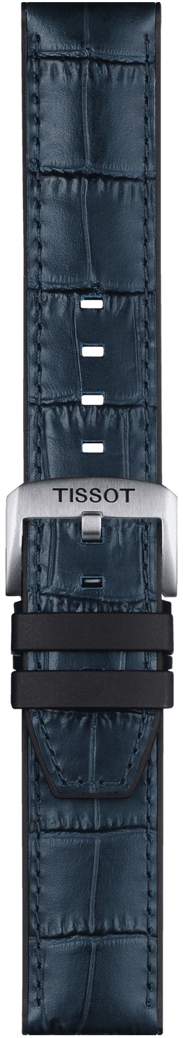 TISSOT Official 22mm Blue Leather & Rubber Parts Strap Silver Hardware T852046765 - 3
