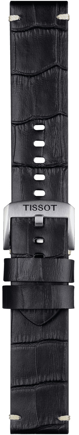 TISSOT Official 22mm Black Leather Strap Silver Hardware T852046775 - 