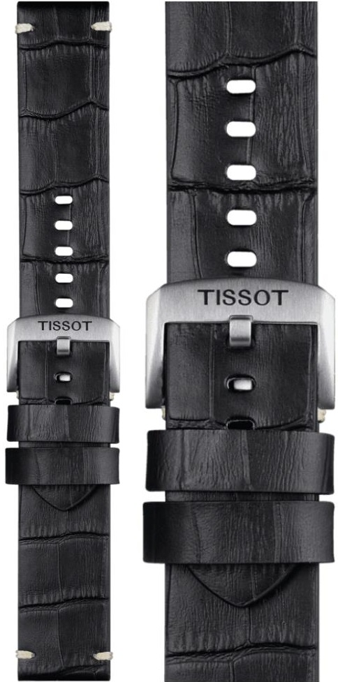 TISSOT Official 22mm Black Leather Strap Silver Hardware T852046775 - 