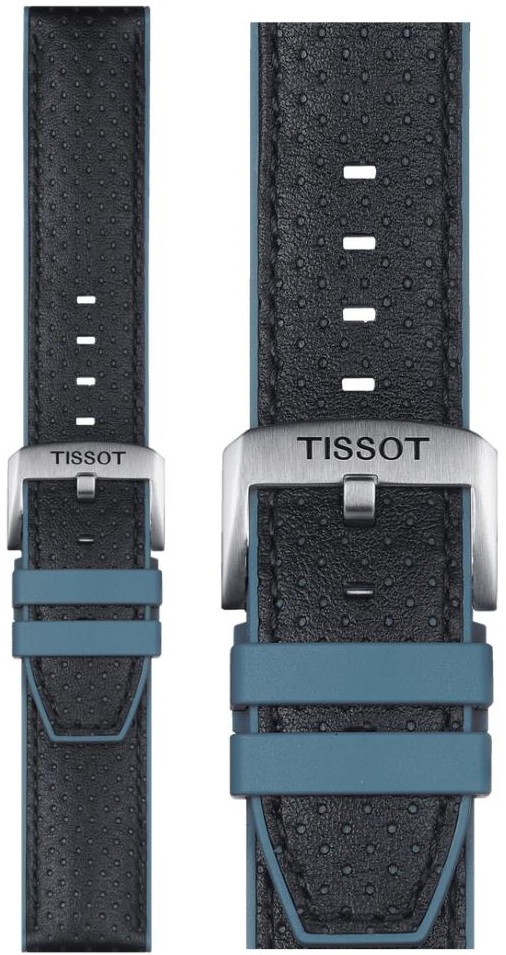 TISSOT Official 22mm Blue Leather & Rubber Parts Strap T852046785 - 