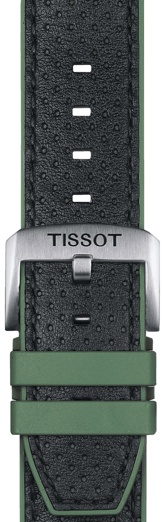 TISSOT Official 22mm Green Leather & Rubber Parts Strap Silver Hardware T852046787 - 