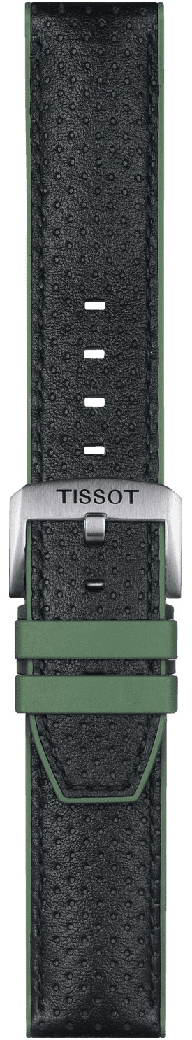 TISSOT Official 22mm Green Leather & Rubber Parts Strap Silver Hardware T852046787 - 3