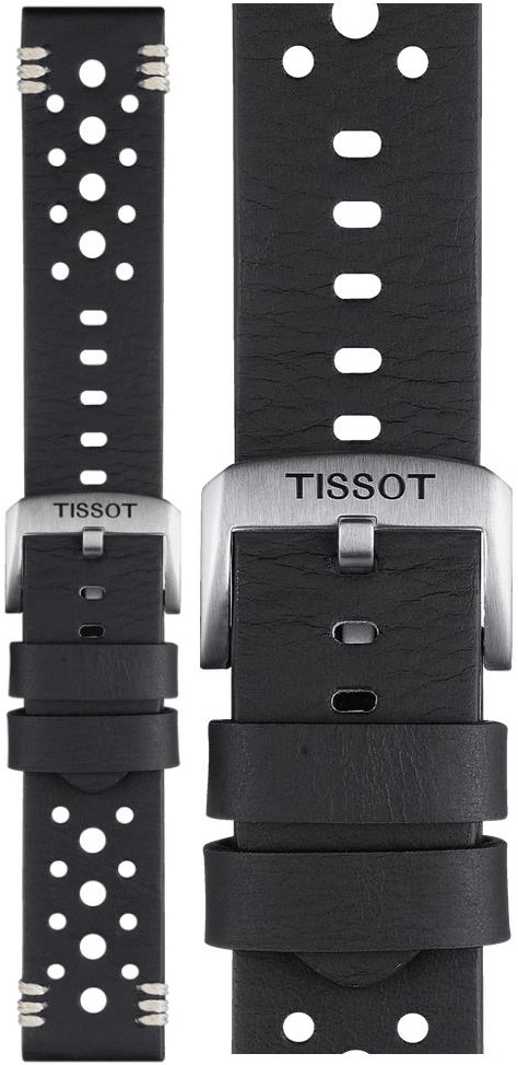 TISSOT Official 22mm Black Leather Strap Silver Hardware T852046810 - 