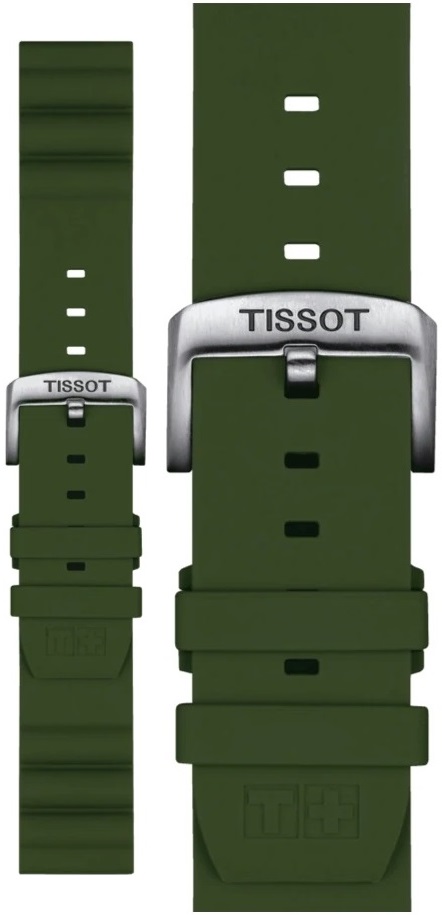 TISSOT Official 22mm Olive Green Silicone Strap Silver Hardware T852047177 - 1