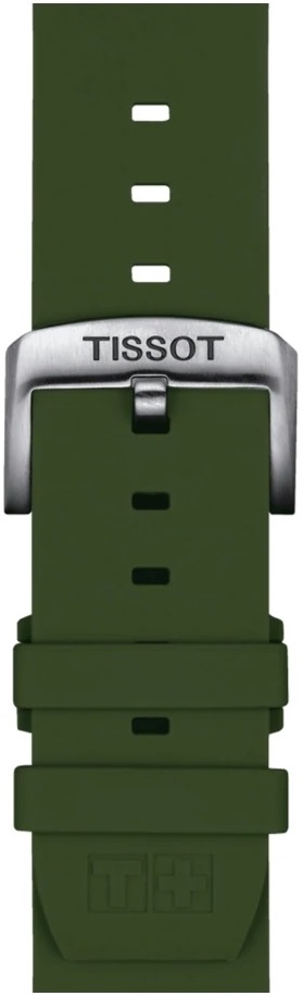 TISSOT Official 22mm Olive Green Silicone Strap Silver Hardware T852047177 - 2