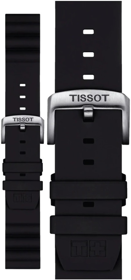 TISSOT Official 22mm Black Silicone Strap Silver Hardware T852047179 - 