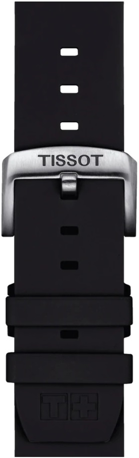 TISSOT Official 22mm Black Silicone Strap Silver Hardware T852047179 - 