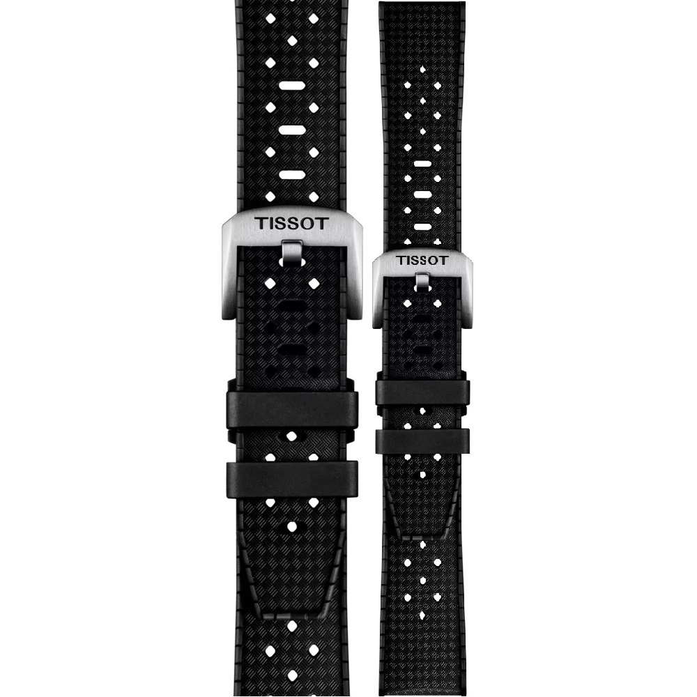 TISSOT Official 20-18mm Black Rubber Strap With Silver Hardware T852049628 - 1