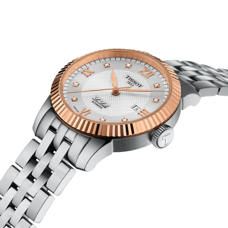 TISSOT Le Locle Automatic Lady's Silver Dial with Diamonds 29mm Rose Gold 18K Bezel Stainless Steel Bracelet T932.207.41.036.00 - 6