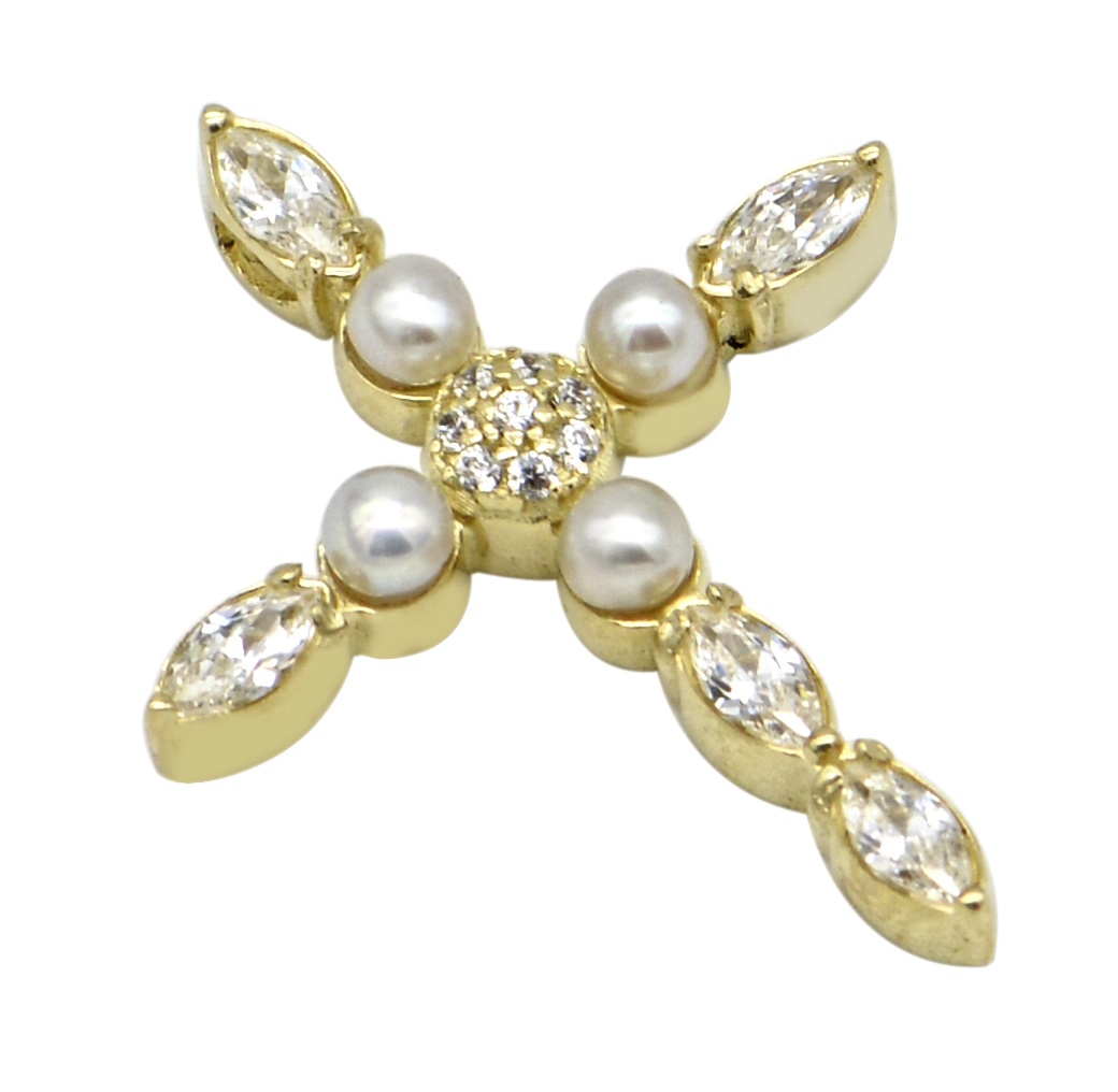 ΣΤΑΥΡΟΣ Γυναικείος SENZIO Collection από Κ14 Κίτρινο Χρυσό με Ζιργκόν και Μαργαριτάρια TB027Y.K14 - 