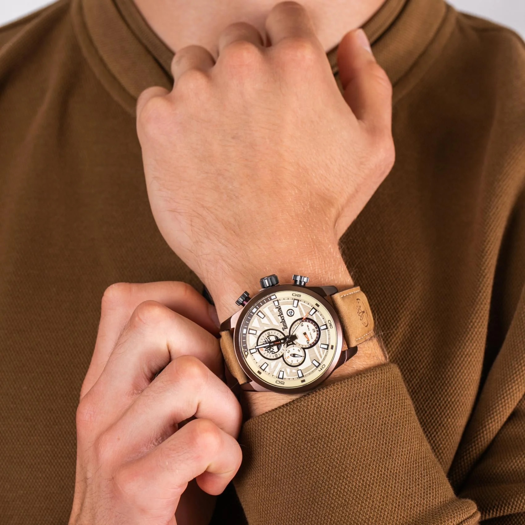 TIMBERLAND Henniker II Dual-Time Multifunction Beige Dial 46mm Bronze Alumimium Beige Strap TBL14816JLBN07 - 