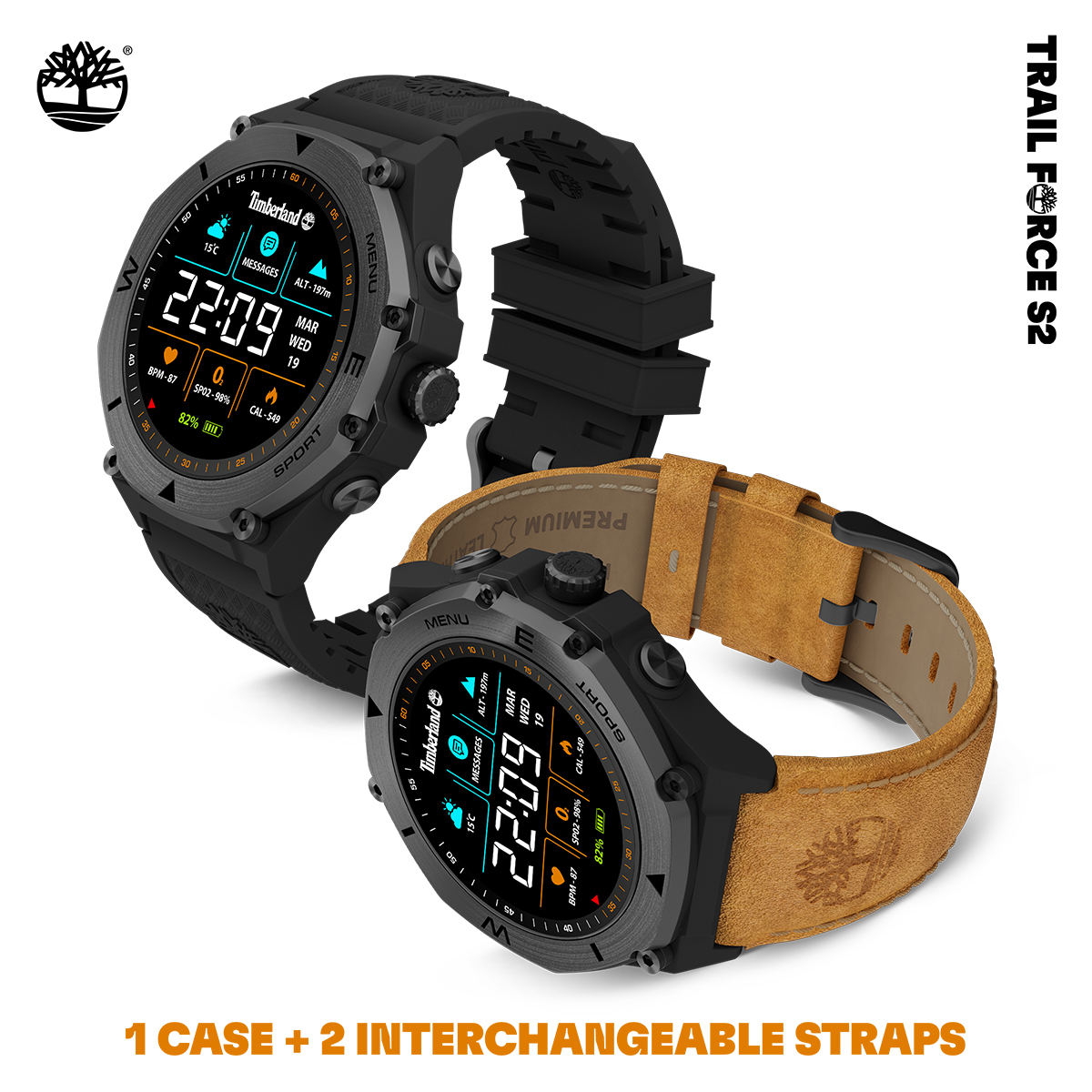 TIMBERLAND Trail Force S2 Set with Extra Strap Smartwatch 50mm Brown Leather Strap TDIGB00898X0 - 