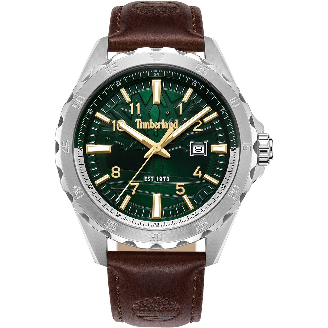 TIMBERLAND Day Pond Green Dial 45mm Silver Stainless Steel Brown Leather Strap TDWGB0055801 - 