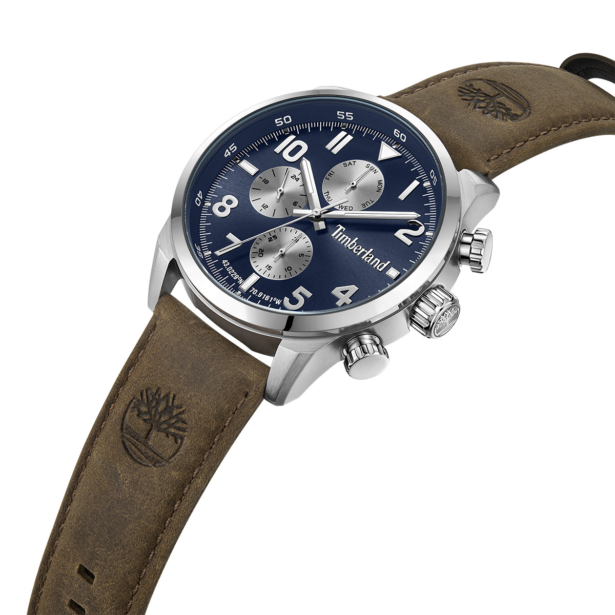 TIMBERLAND Henniker II Multifunction Blue Dial 46mm Silver Stainless Steel Brown Leather Strap TDWGF0009501 - 