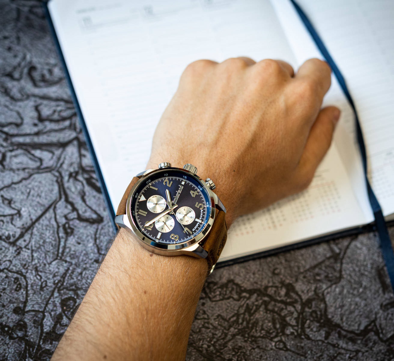 TIMBERLAND Henniker II Multifunction Blue Dial 46mm Silver Stainless Steel Brown Leather Strap TDWGF0009501 - 6