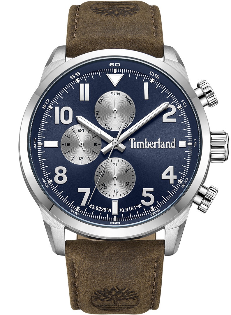 TIMBERLAND Henniker II Multifunction Blue Dial 46mm Silver Stainless Steel Brown Leather Strap TDWGF0009501 - 