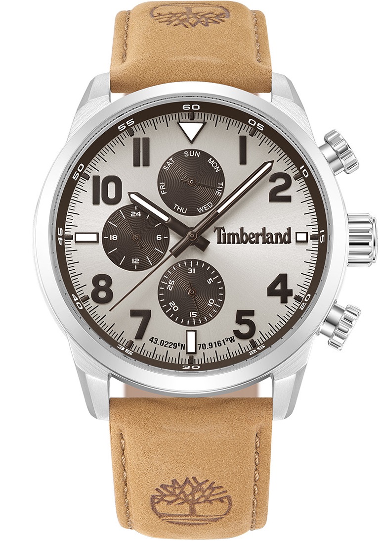 TIMBERLAND Henniker II Multifunction Silver Dial 46mm Silver Stainless Steel Brown Leather Strap TDWGF0009503 - 