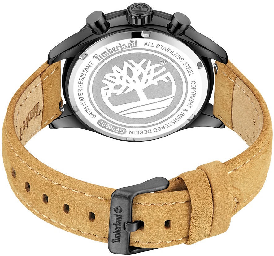 TIMBERLAND Ashmont Dual-Time Multifunction 46mm Black Stainless Steel Brown Leather Strap TDWGF0009701 - 4
