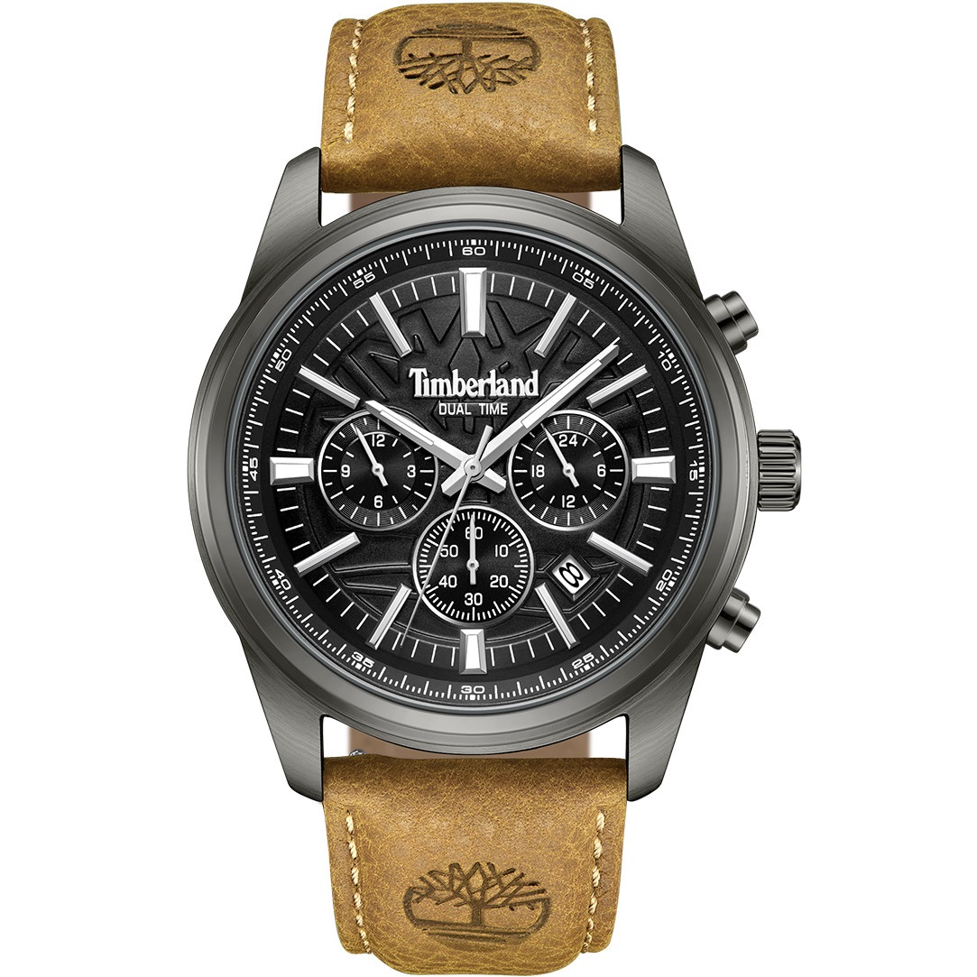 TIMBERLAND Northbridge Dual Time Black Dial 45mm Black Stainless Steel Brown Leather Strap TDWGF0041205 - 