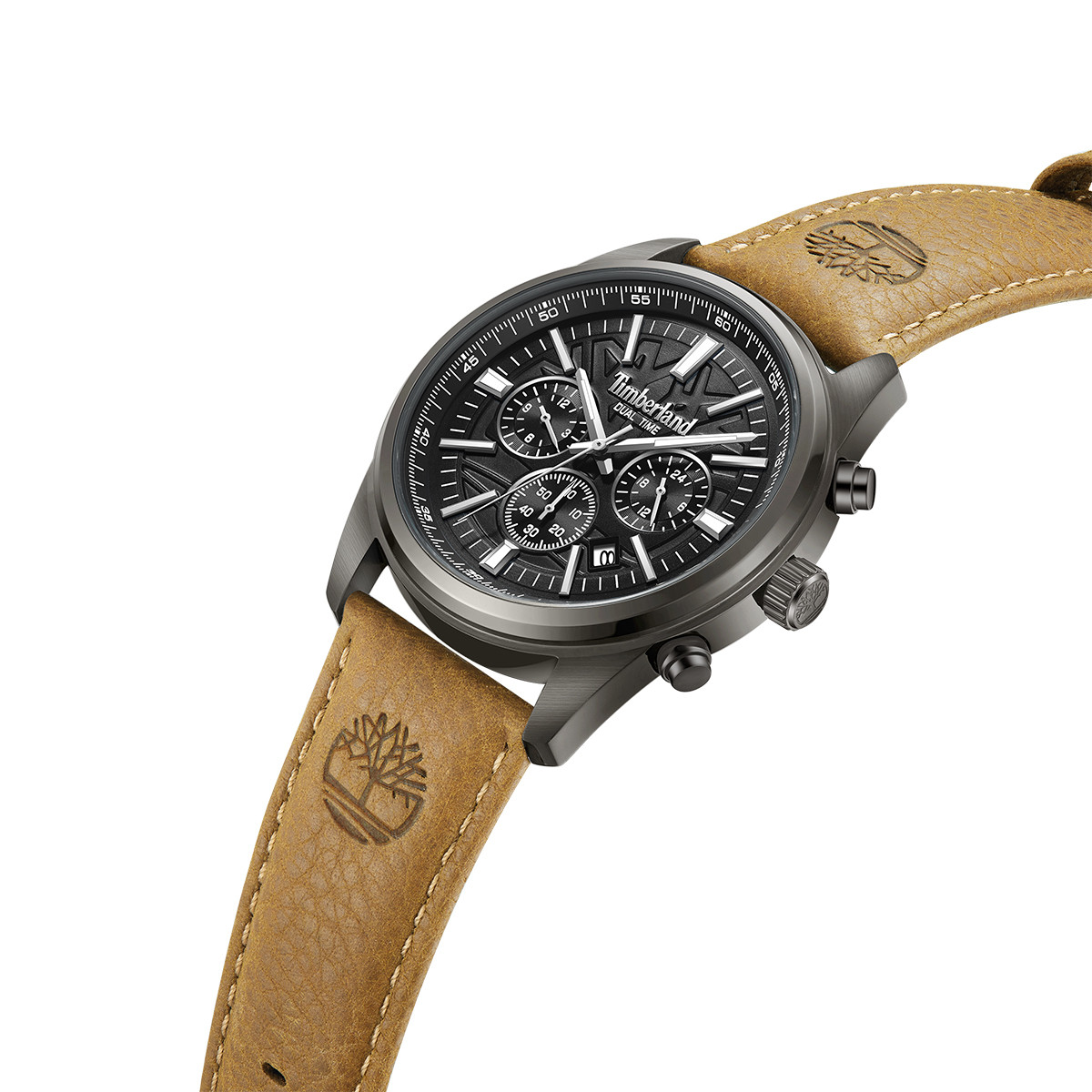 TIMBERLAND Northbridge Dual Time Black Dial 45mm Black Stainless Steel Brown Leather Strap TDWGF0041205 - 