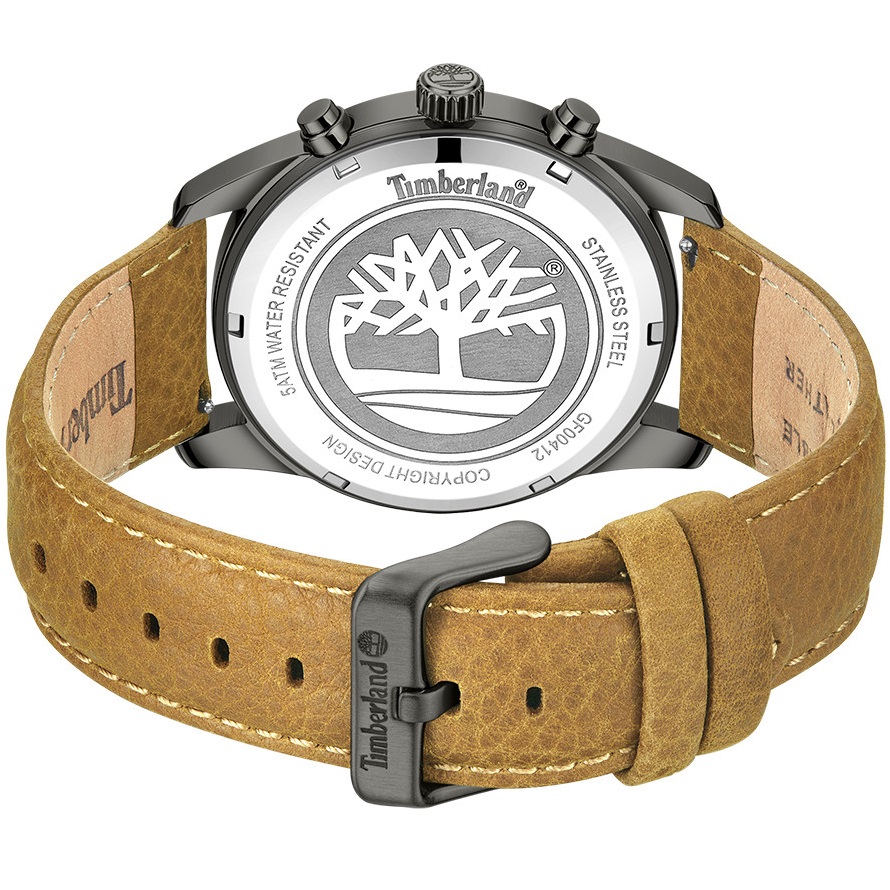 TIMBERLAND Northbridge Dual Time Black Dial 45mm Black Stainless Steel Brown Leather Strap TDWGF0041205 - 4