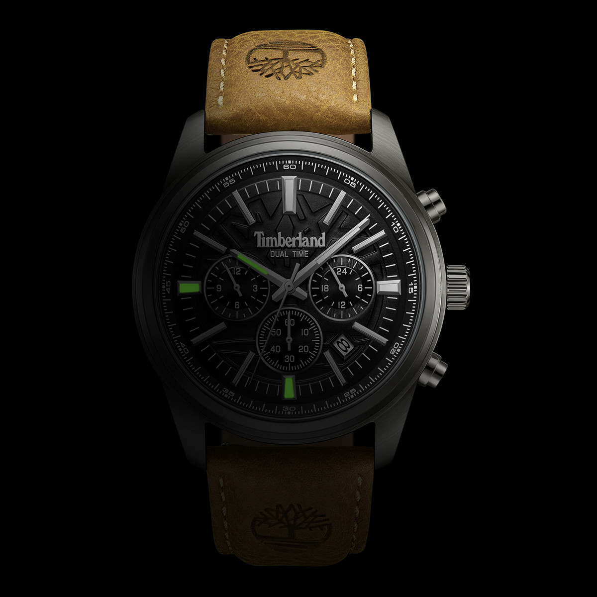 TIMBERLAND Northbridge Dual Time Black Dial 45mm Black Stainless Steel Brown Leather Strap TDWGF0041205 - 5