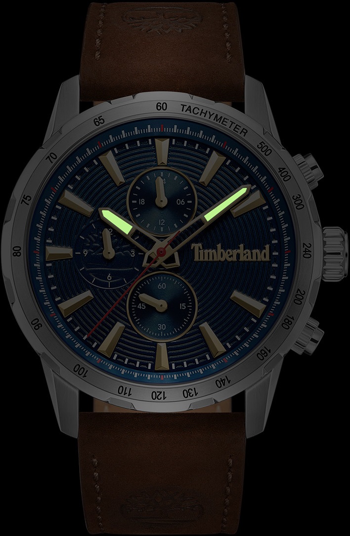 TIMBERLAND Kennebunk Dual Time Blue Dial 46mm Silver Stainless Steel Brown Leather Strap TDWGF0041501 - 5