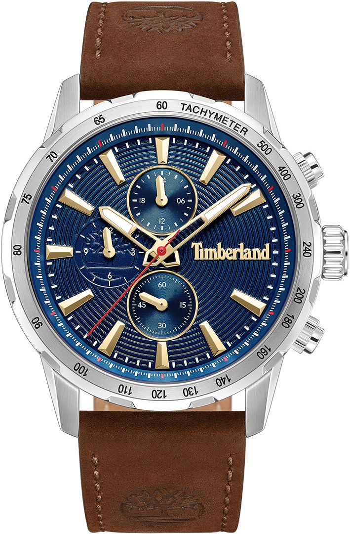 TIMBERLAND Kennebunk Dual Time Blue Dial 46mm Silver Stainless Steel Brown Leather Strap TDWGF0041501 - 1