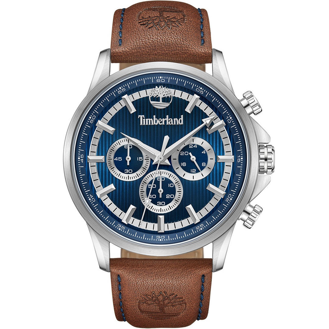 TIMBERLAND Bernardston Chronograph Blue Dial 45mm Silver Stainless Steel Brown Leather Strap TDWGF0054602 - 