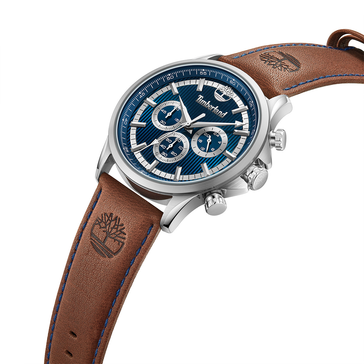 TIMBERLAND Bernardston Chronograph Blue Dial 45mm Silver Stainless Steel Brown Leather Strap TDWGF0054602 - 
